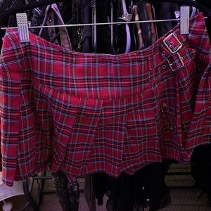Lip Service Red Plaid Mini Skirt with Buckle Straps